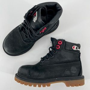 Timberland x Champion Boys Classic Waterproof Boots Black Nubuck Leather 9